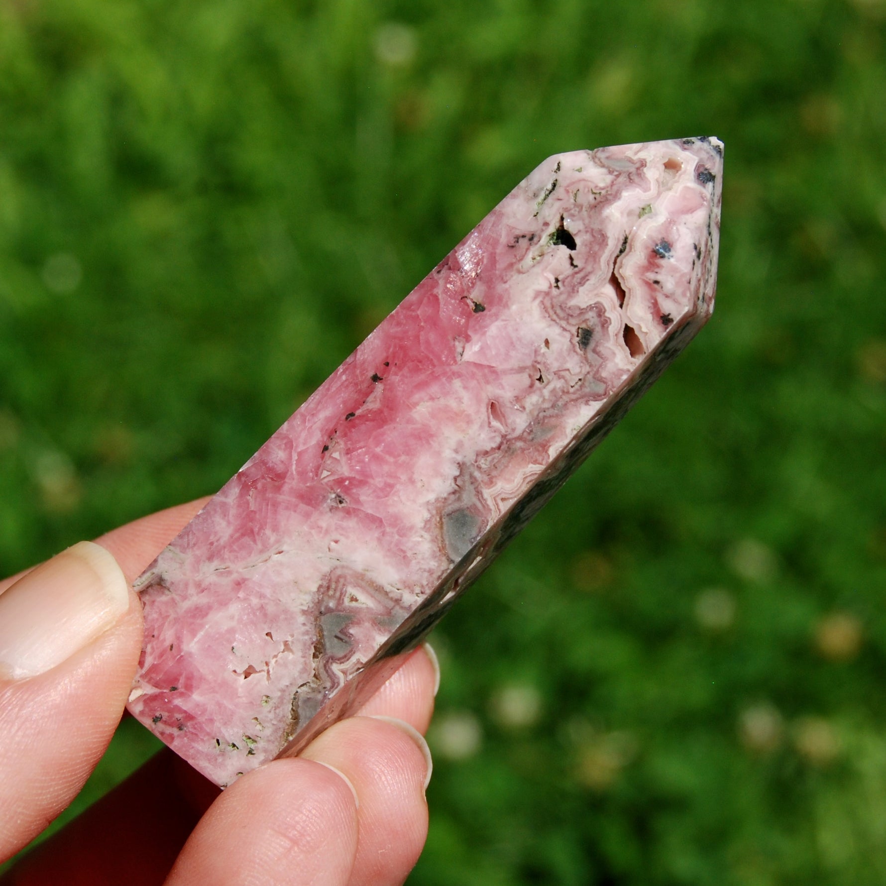 Genuine Rhodochrosite Pyrite Gemstone Tower - 2.7" 64g Manifest Love Luck, Healing Crystals, Argentina 