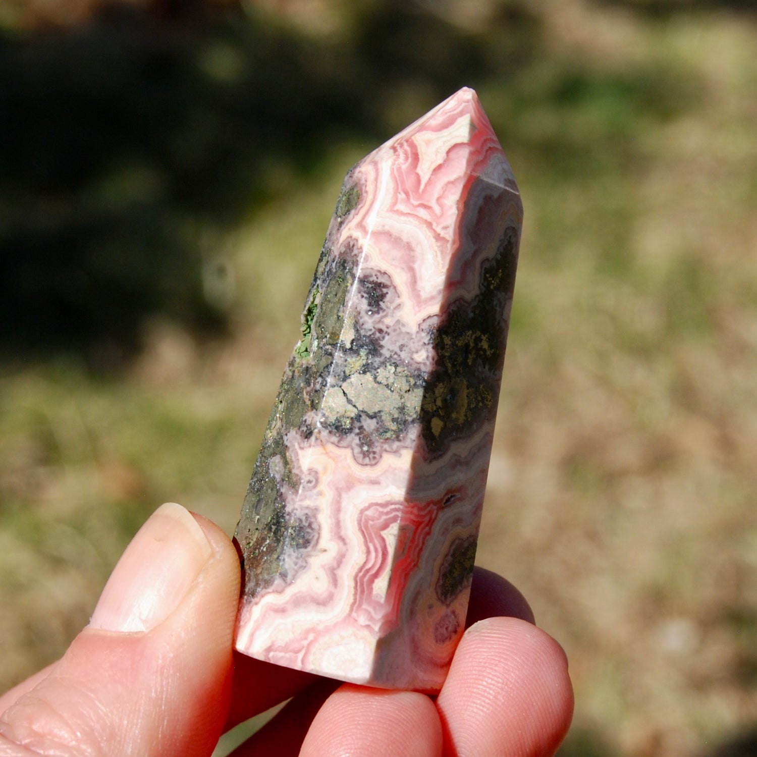 Rhodochrosite Pyrite Gemstone Tower, Healing Crystals Lucky Love Manifestation, Argentina