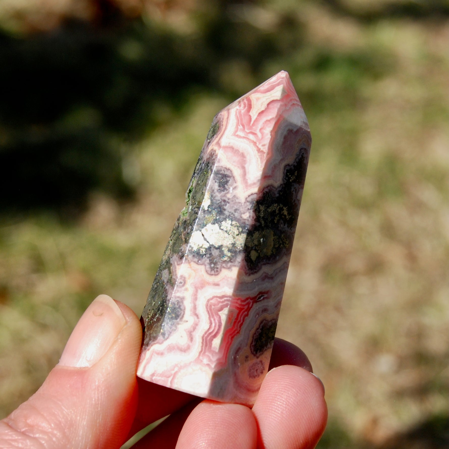 Rhodochrosite Pyrite Gemstone Tower, Healing Crystals Lucky Love Manifestation, Argentina
