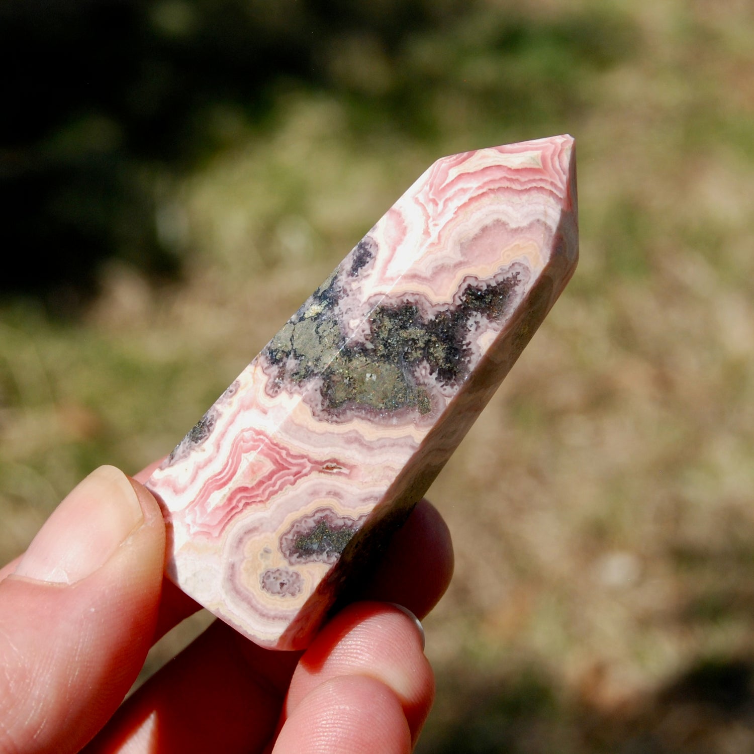 Rhodochrosite Pyrite Gemstone Tower, Healing Crystals Lucky Love Manifestation, Argentina