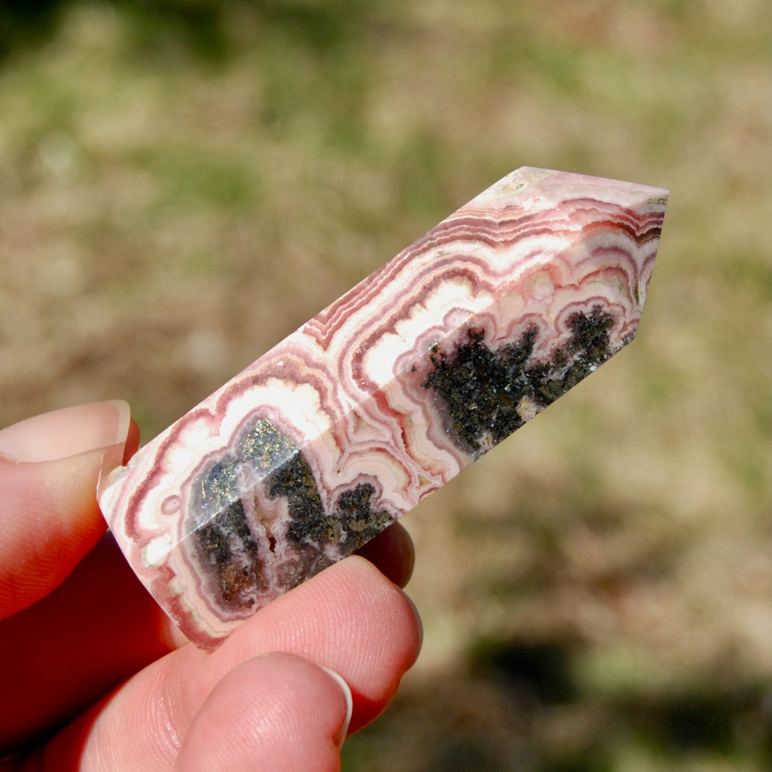 Rhodochrosite Pyrite Gemstone Tower, Manifest Love Luck, Healing Crystals, Argentina