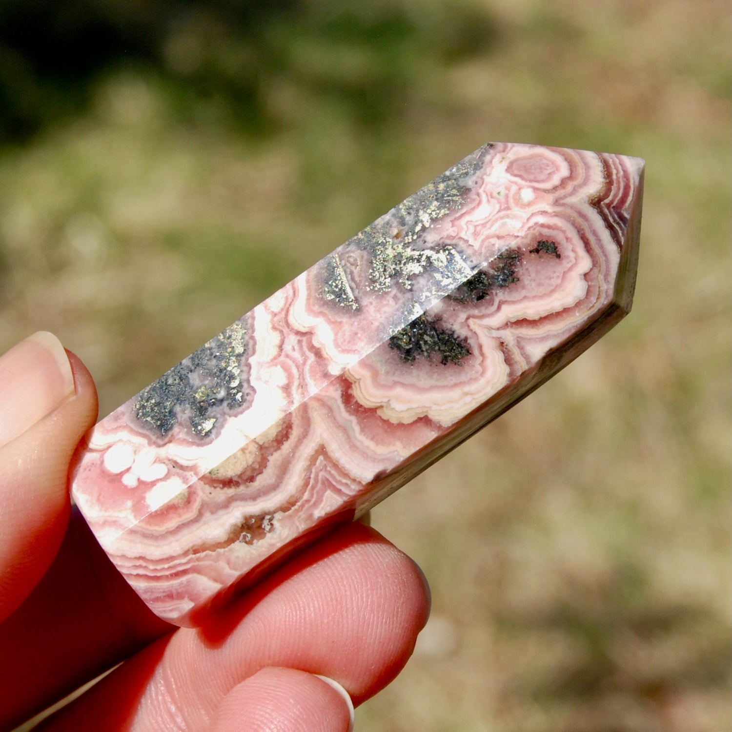 Rhodochrosite Pyrite Gemstone Tower, Manifest Love Luck, Healing Crystals, Argentina