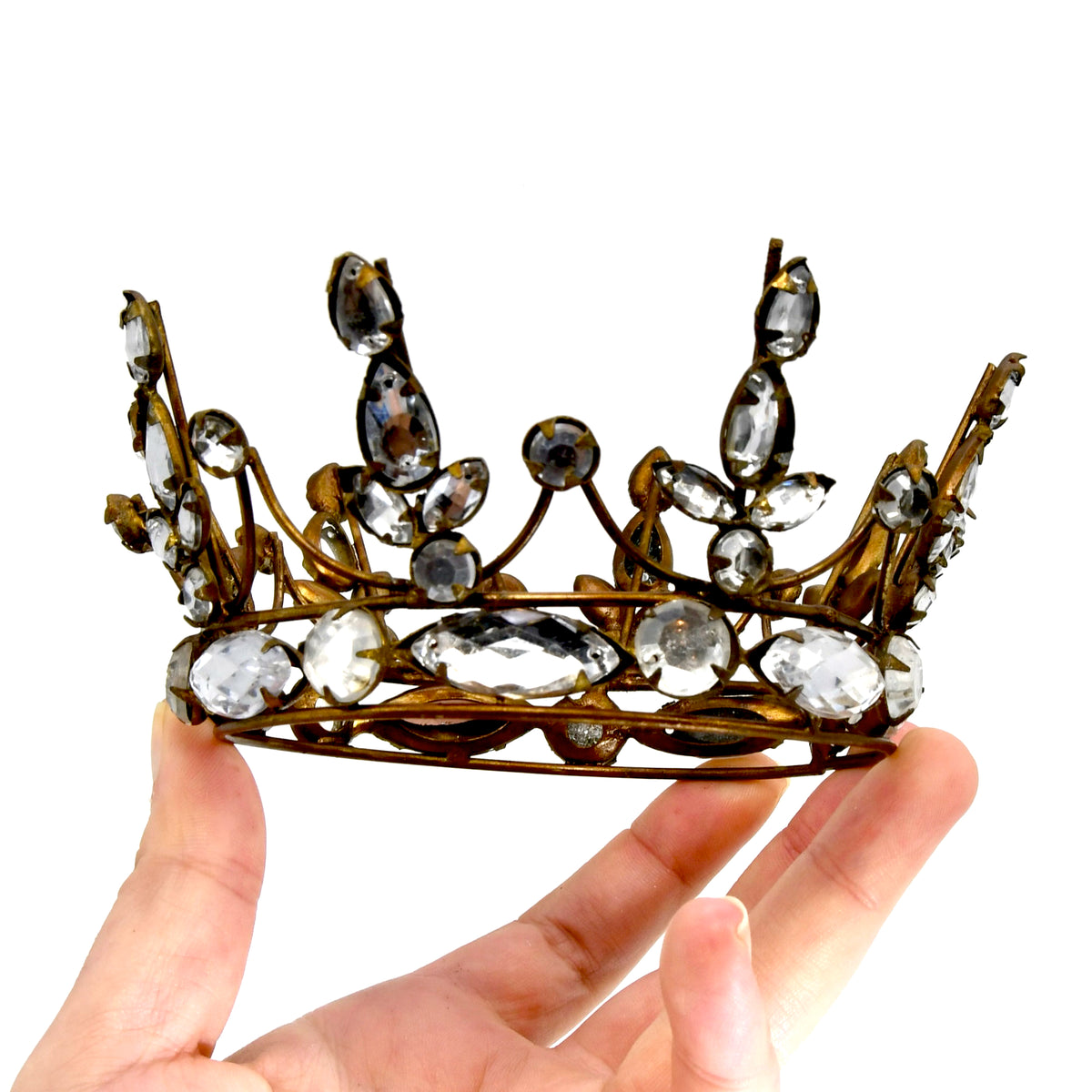 4in Rhinestone Santos Crown Antiqued Gold, Medium