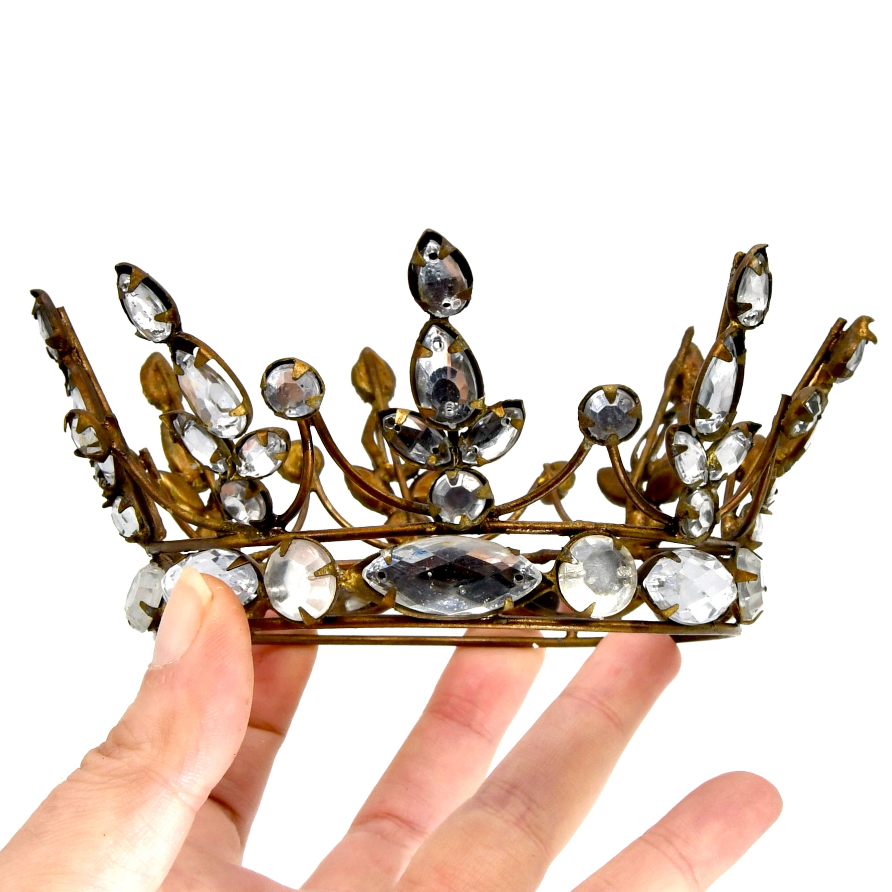4in Rhinestone Santos Crown Antiqued Gold, Medium