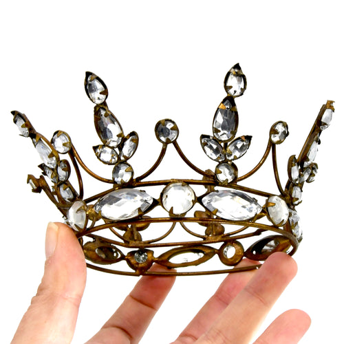 4in Rhinestone Santos Crown Antiqued Gold, Medium