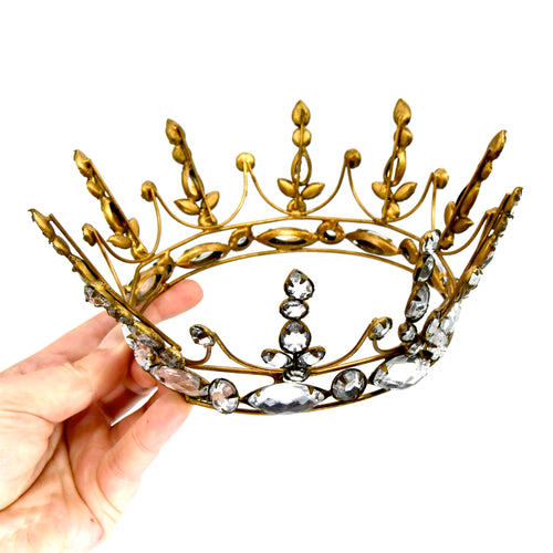 Rhinestone Santos Crown Antiqued Gold