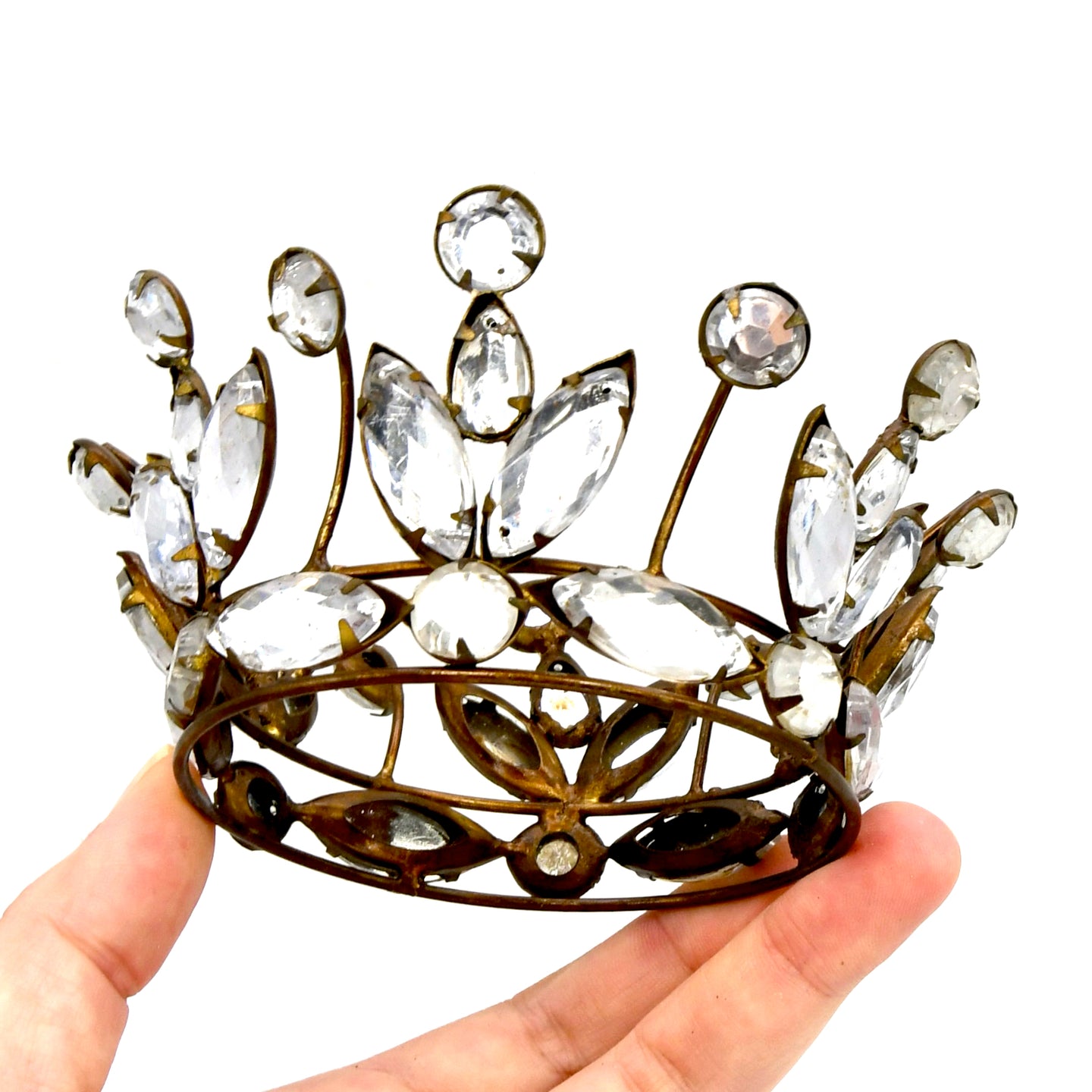 3.25in Rhinestone Santos Crown Antiqued Gold, Small