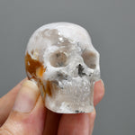 Green Sakura Flower Agate Carved Crystal Skull
