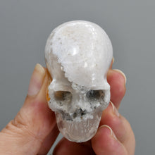Load image into Gallery viewer, Green Sakura Flower Agate Carved Crystal Skull
