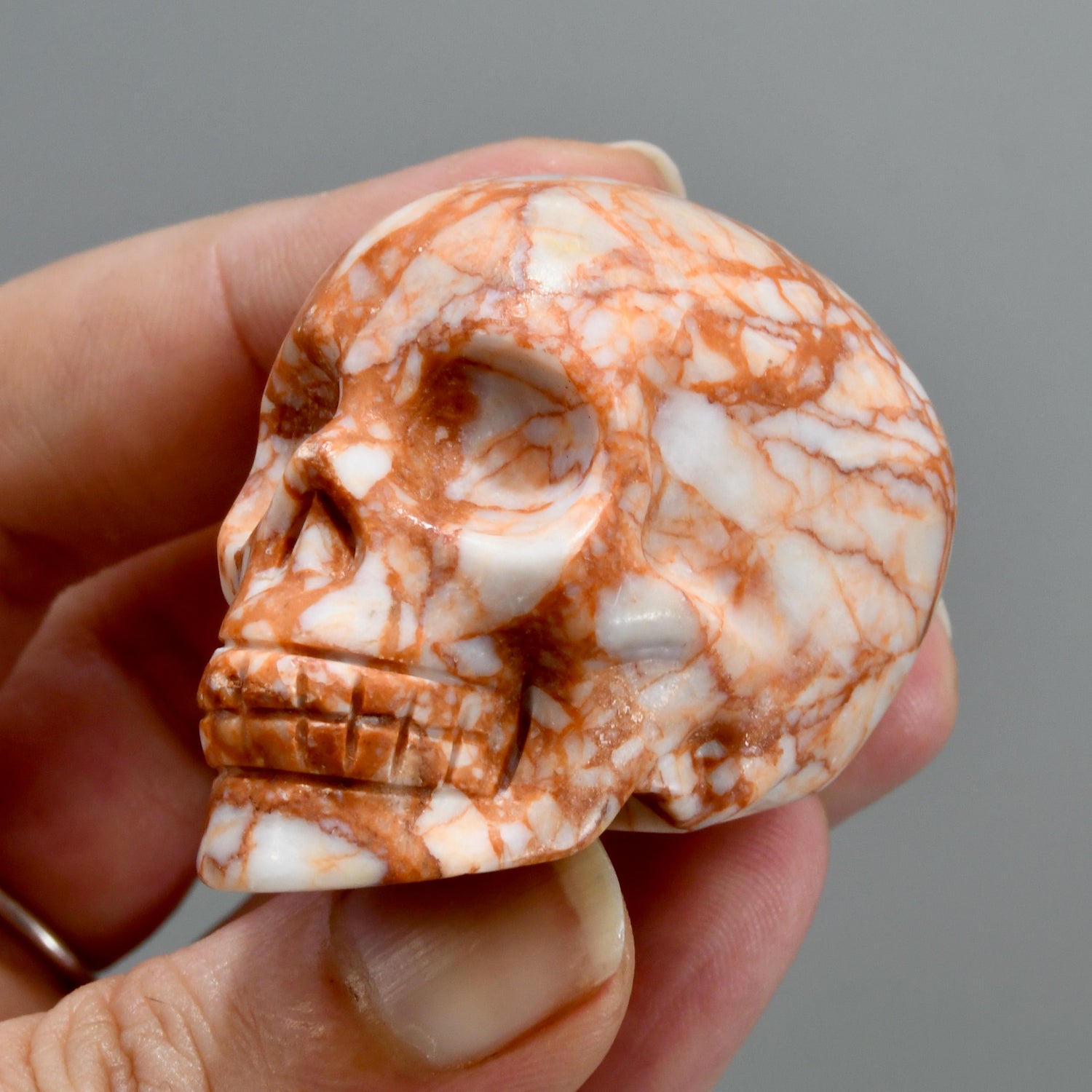 Red Network Jasper Carved Crystal Skull