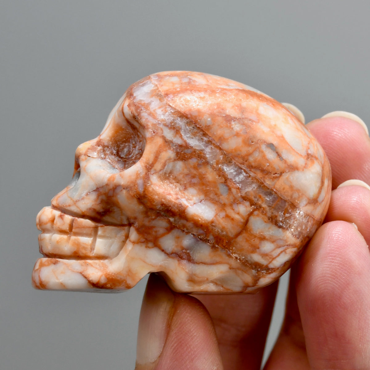 Red Network Jasper Carved Crystal Skull