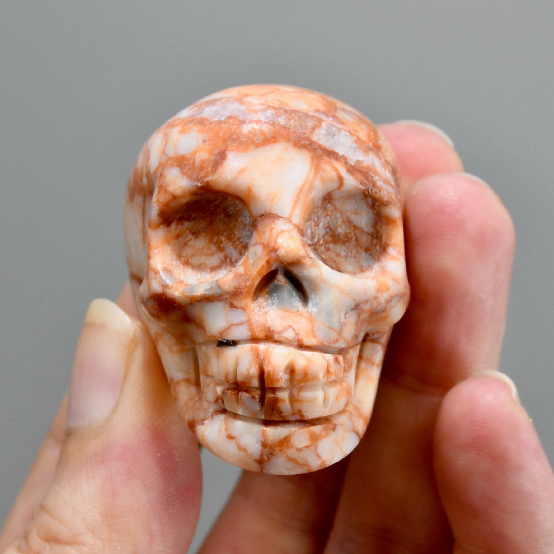 Red Network Jasper Carved Crystal Skull
