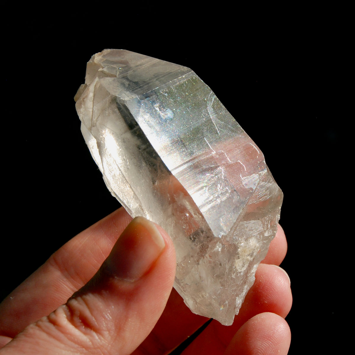 inset Smoky Lemurian Seed Crystal, Rainbow Lemurian Quartz Crystal