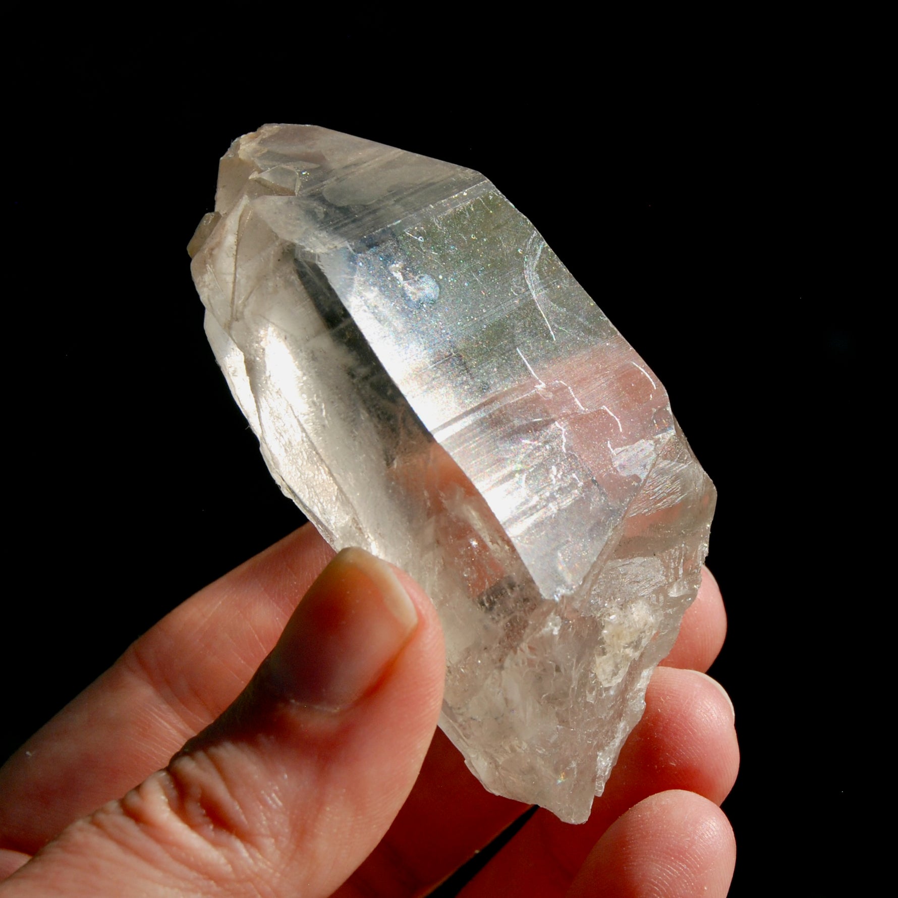 inset Smoky Lemurian Seed Crystal, Rainbow Lemurian Quartz Crystal
