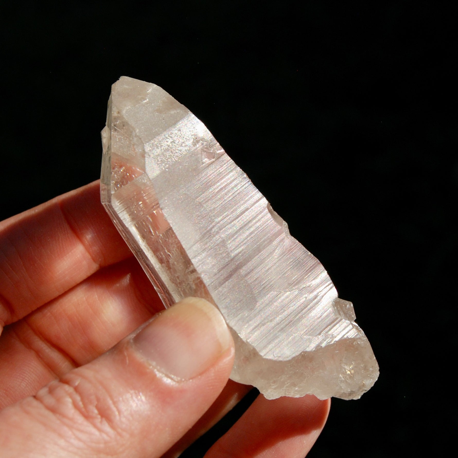 inset Smoky Lemurian Seed Crystal, Rainbow Lemurian Quartz Crystal