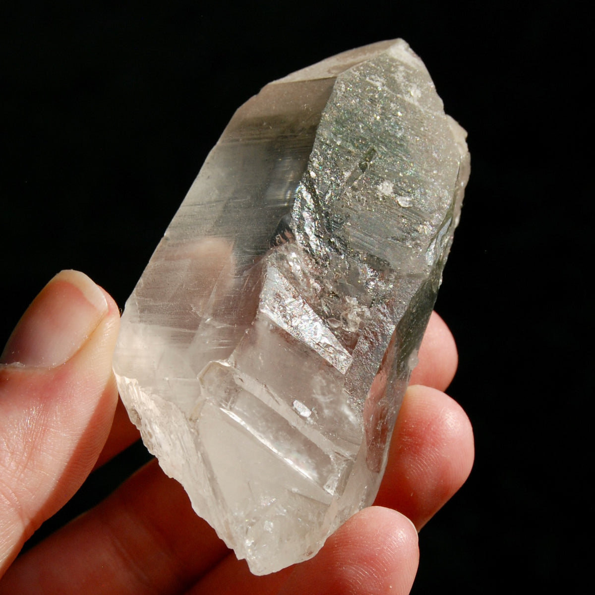 inset Smoky Lemurian Seed Crystal, Rainbow Lemurian Quartz Crystal