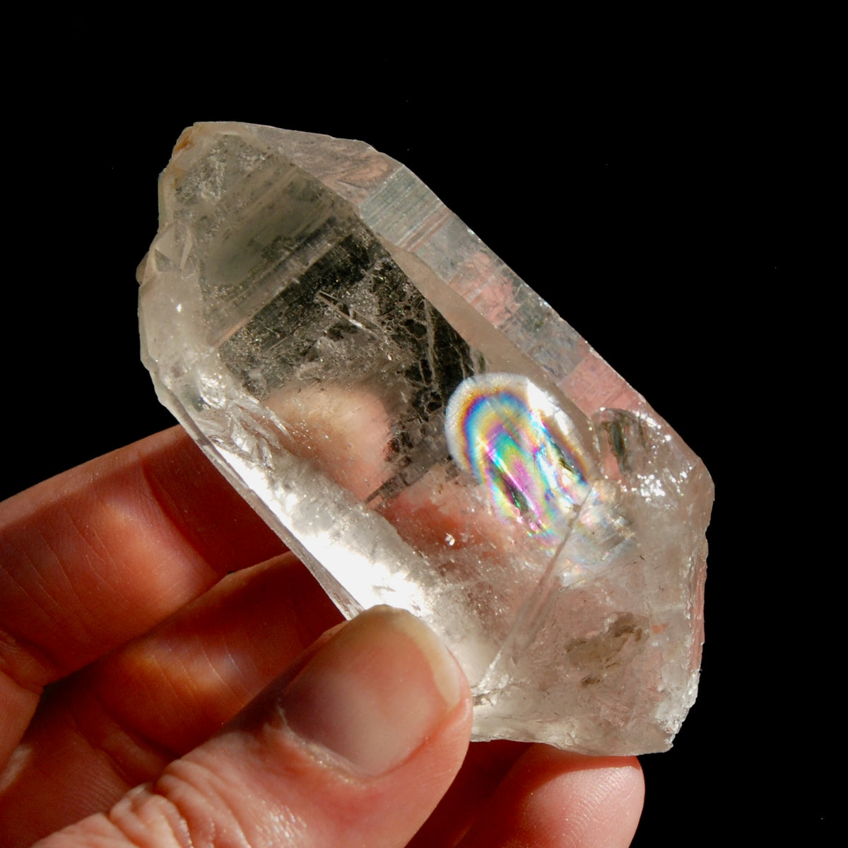 inset Smoky Lemurian Seed Crystal, Rainbow Lemurian Quartz Crystal