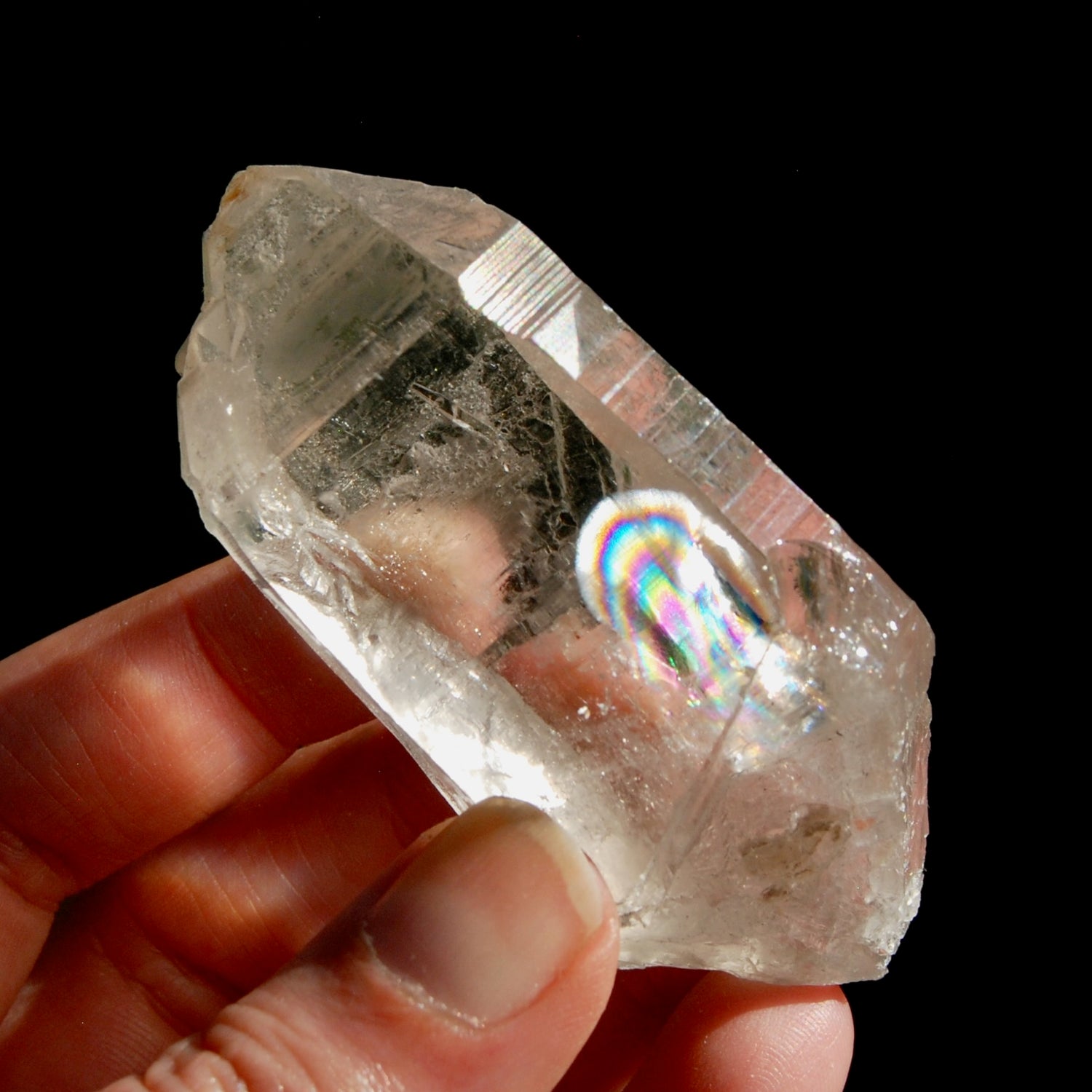 inset Smoky Lemurian Seed Crystal, Rainbow Lemurian Quartz Crystal