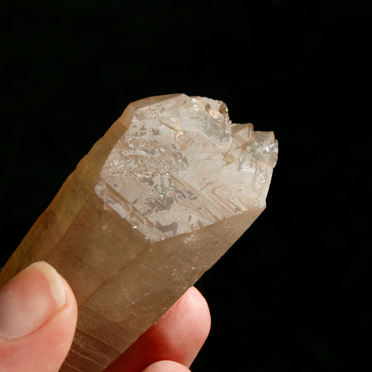 DT ET Trigonic Record Keeper Pink Shadow Smoky Lemurian Seed Quartz Crystal