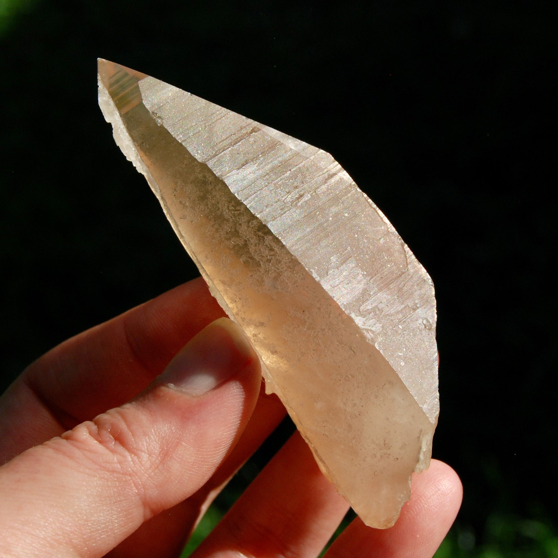 DT ET Trigonic Record Keeper Pink Shadow Smoky Lemurian Seed Quartz Crystal