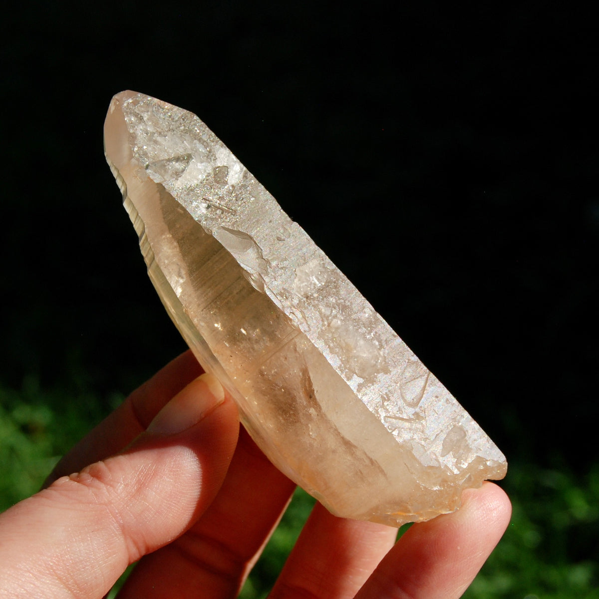 DT ET Trigonic Record Keeper Pink Shadow Smoky Lemurian Seed Quartz Crystal