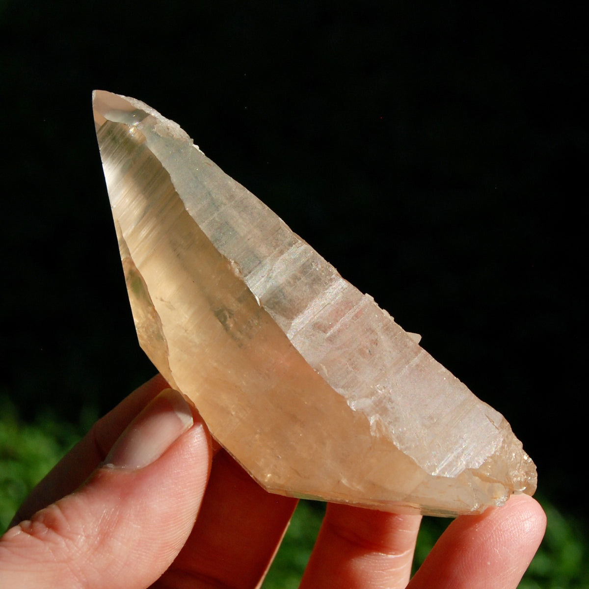 DT ET Trigonic Record Keeper Pink Shadow Smoky Lemurian Seed Quartz Crystal