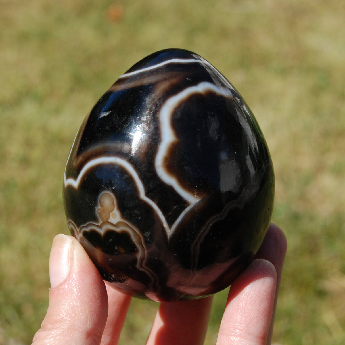 Sardonyx Crystal Egg, Sulemani Agate Egg, Eye of Shiva Egg