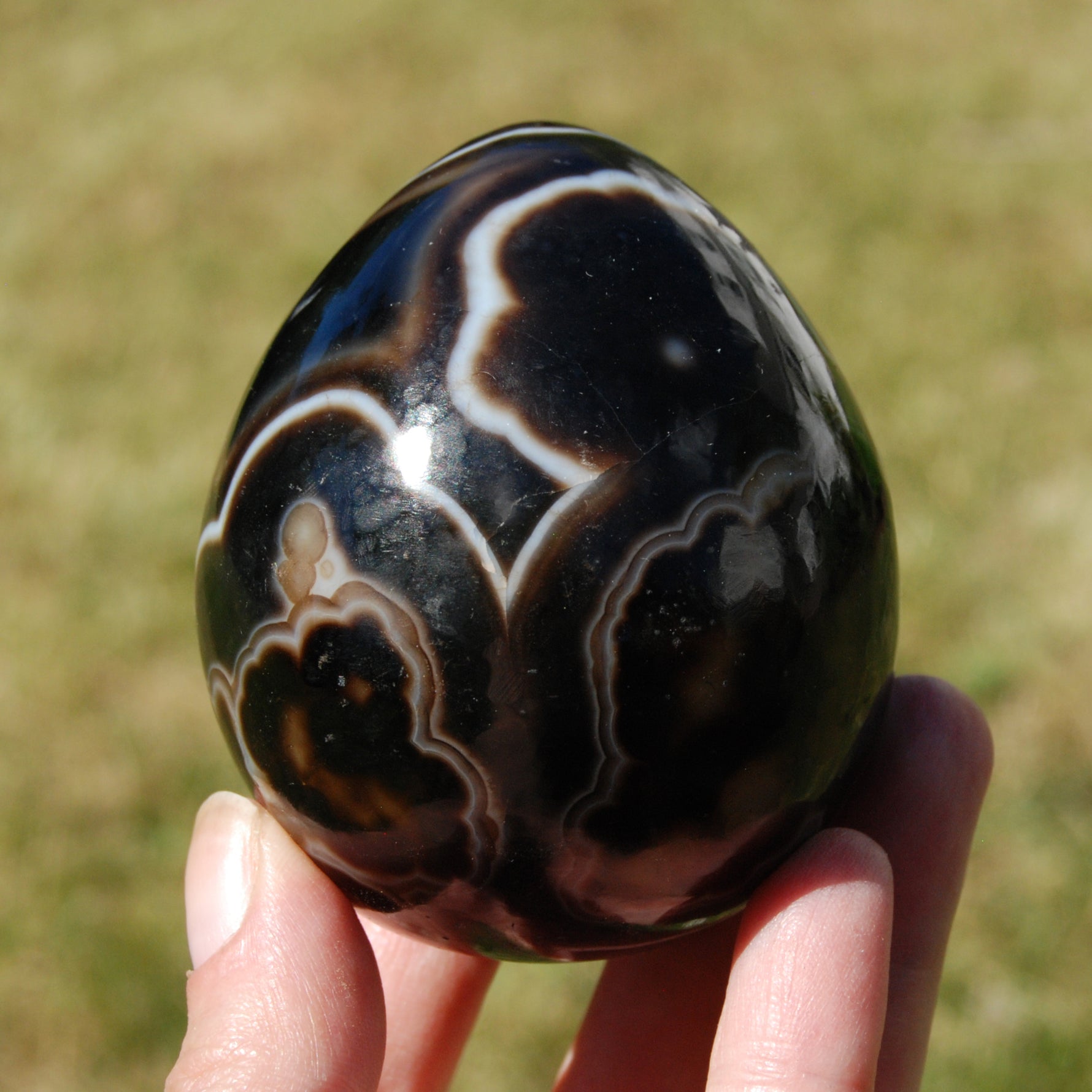 Sardonyx Crystal Egg, Sulemani Agate Egg, Eye of Shiva Egg