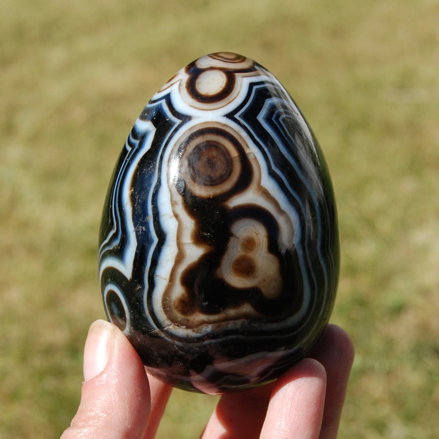 Sardonyx Crystal Egg, Sulemani Agate Egg, Eye of Shiva Egg