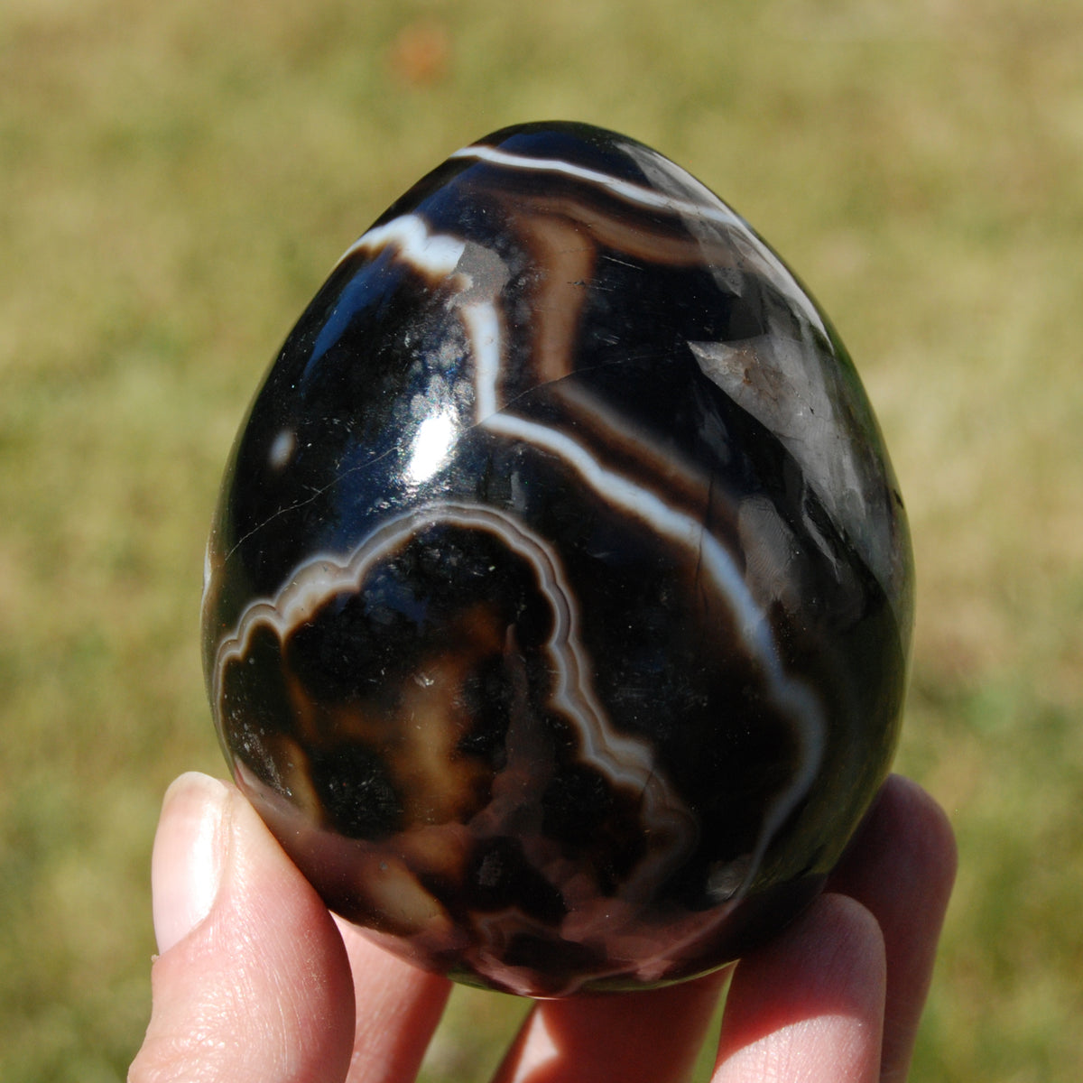 Sardonyx Crystal Egg, Sulemani Agate Egg, Eye of Shiva Egg