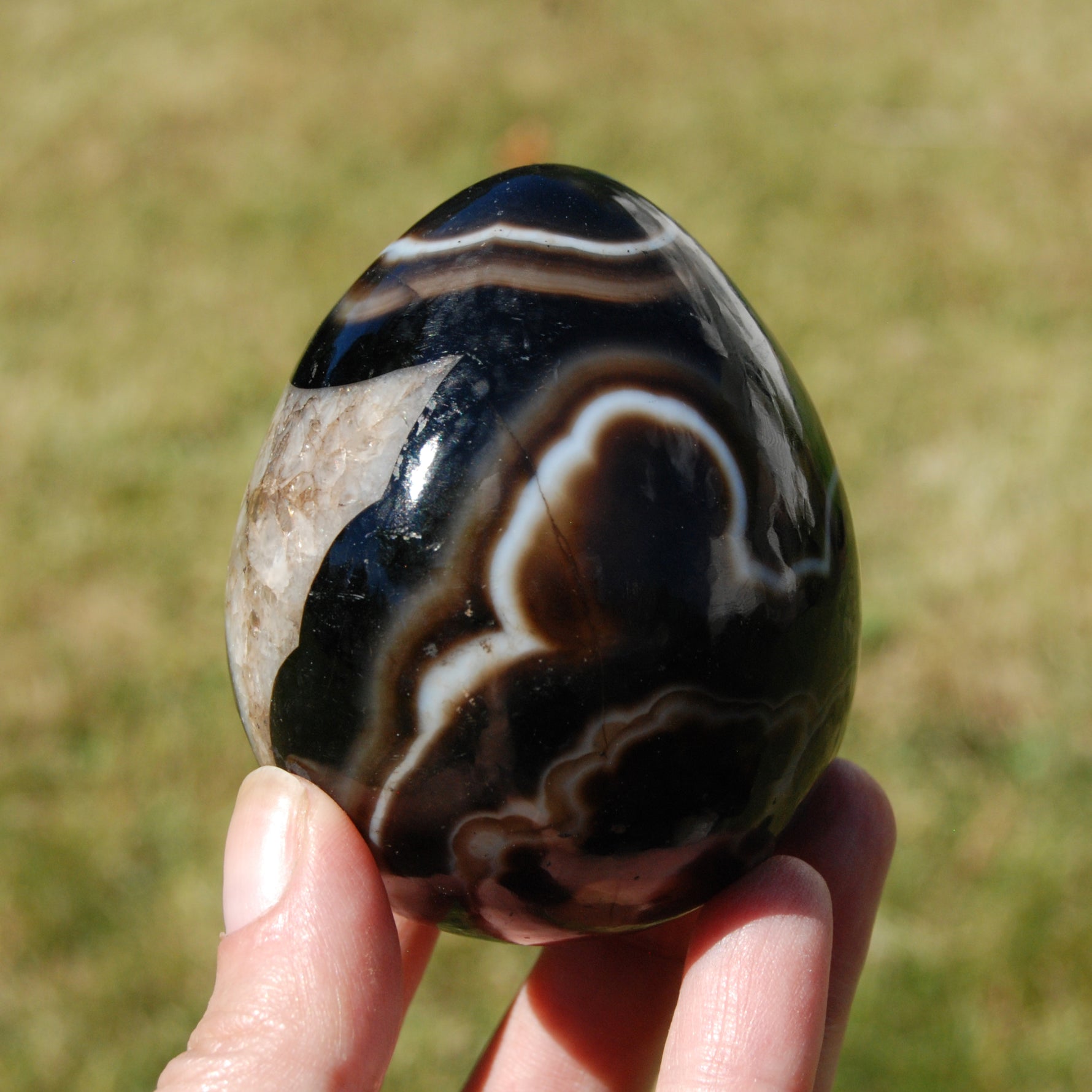 Sardonyx Crystal Egg, Sulemani Agate Egg, Eye of Shiva Egg