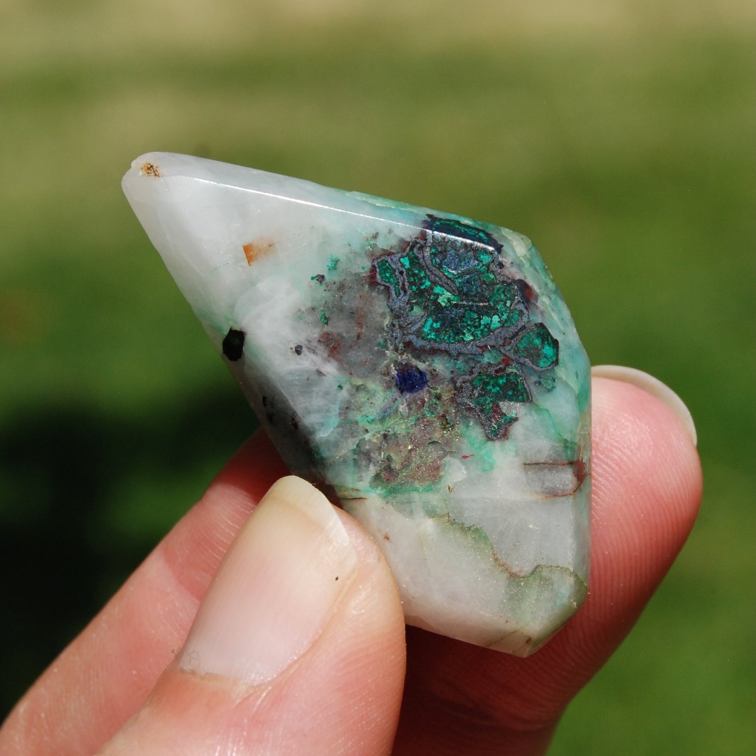 Ajoite Malachite Quartz Crystal Freeform Cabochon, Phoenix Stone Messina Mine