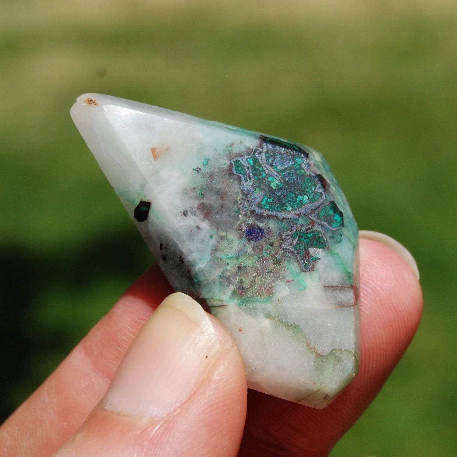 Ajoite Malachite Quartz Crystal Freeform Cabochon, Phoenix Stone Messina Mine