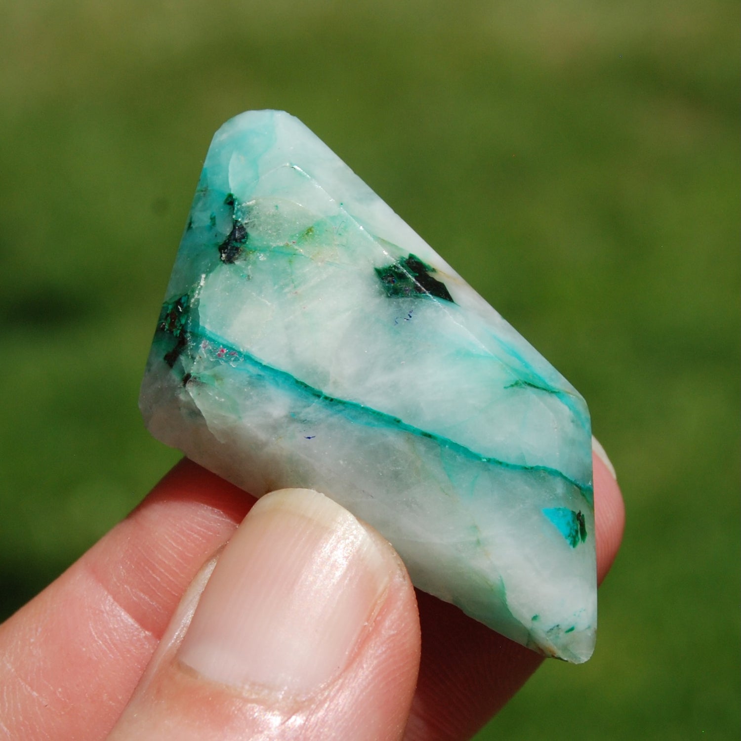 Ajoite Malachite Quartz Crystal Freeform Cabochon, Phoenix Stone Messina Mine