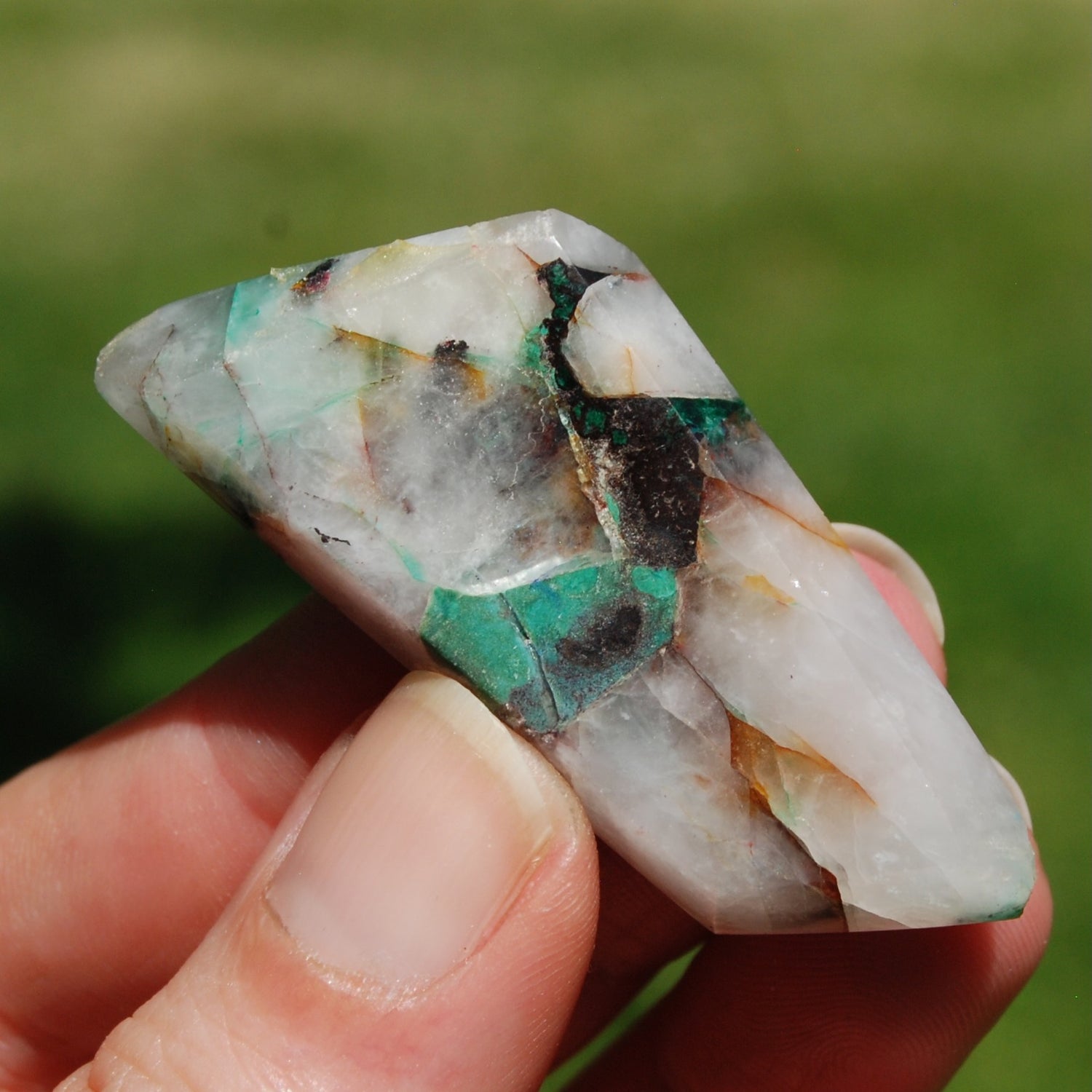 Ajoite Malachite Quartz Crystal Freeform Cabochon, Phoenix Stone Messina Mine