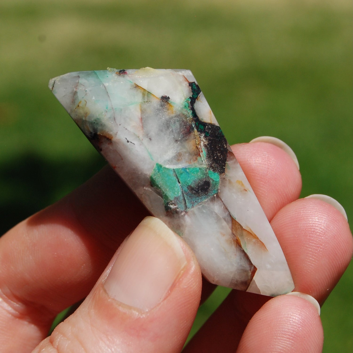 Ajoite Malachite Quartz Crystal Freeform Cabochon, Phoenix Stone Messina Mine