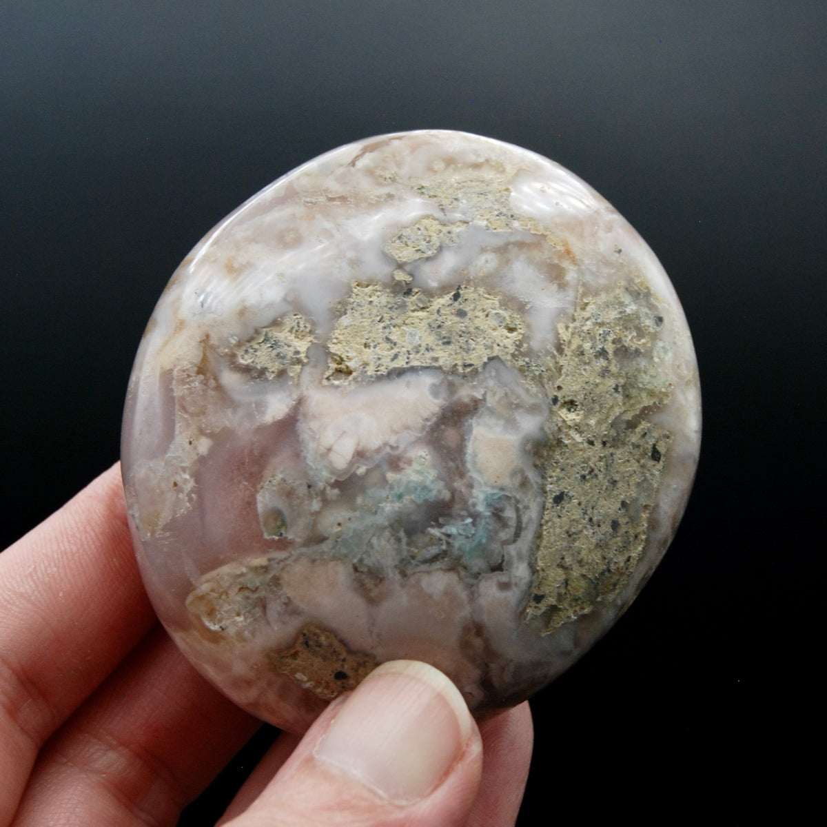 Sakura Flower Agate Palm Stone, Pink Lavender Green Sakura Agate, Madagascar