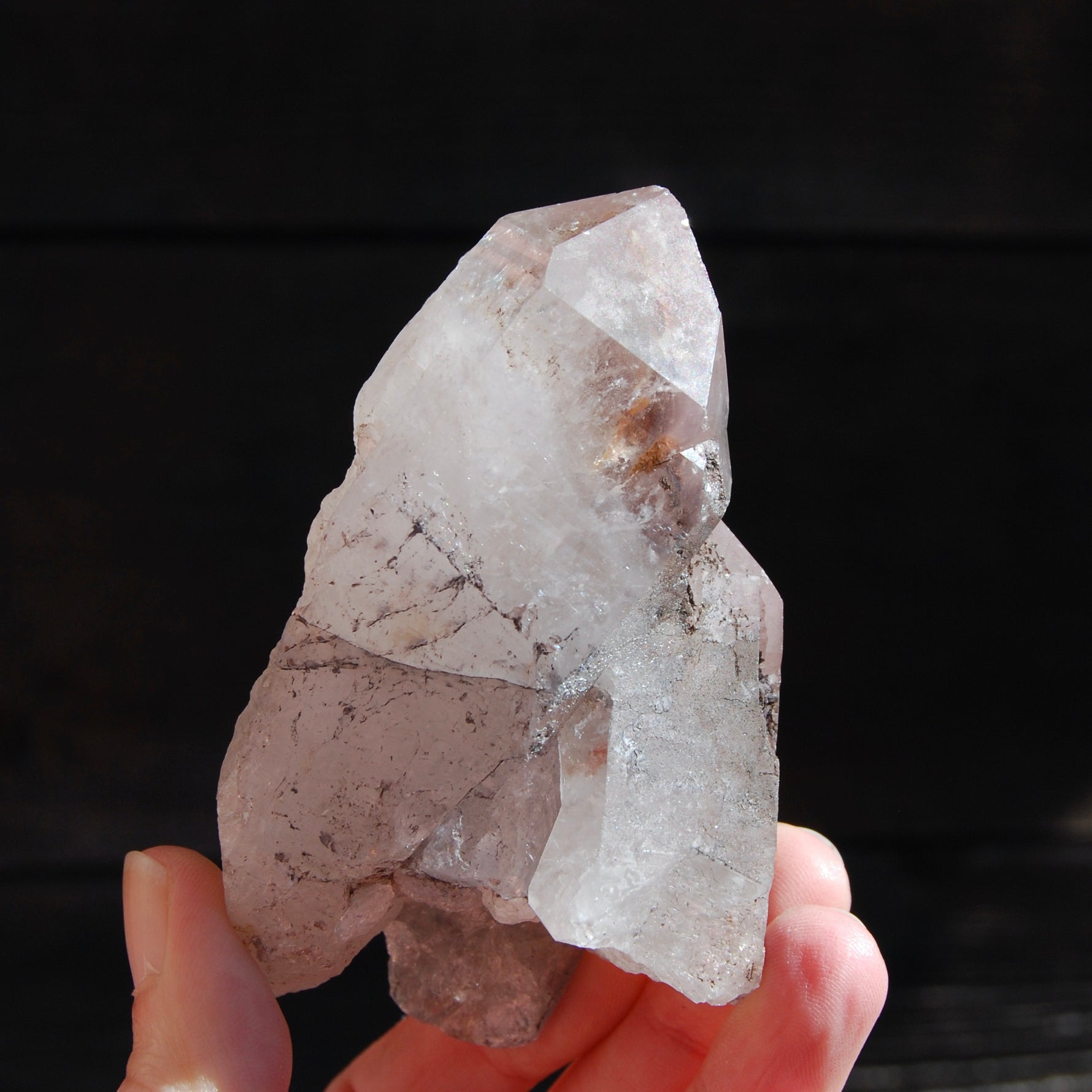 ET Soulmate Isis Face Pink Lithium Lemurian Quartz Crystal Starbrary Specular Hematite, Brazil