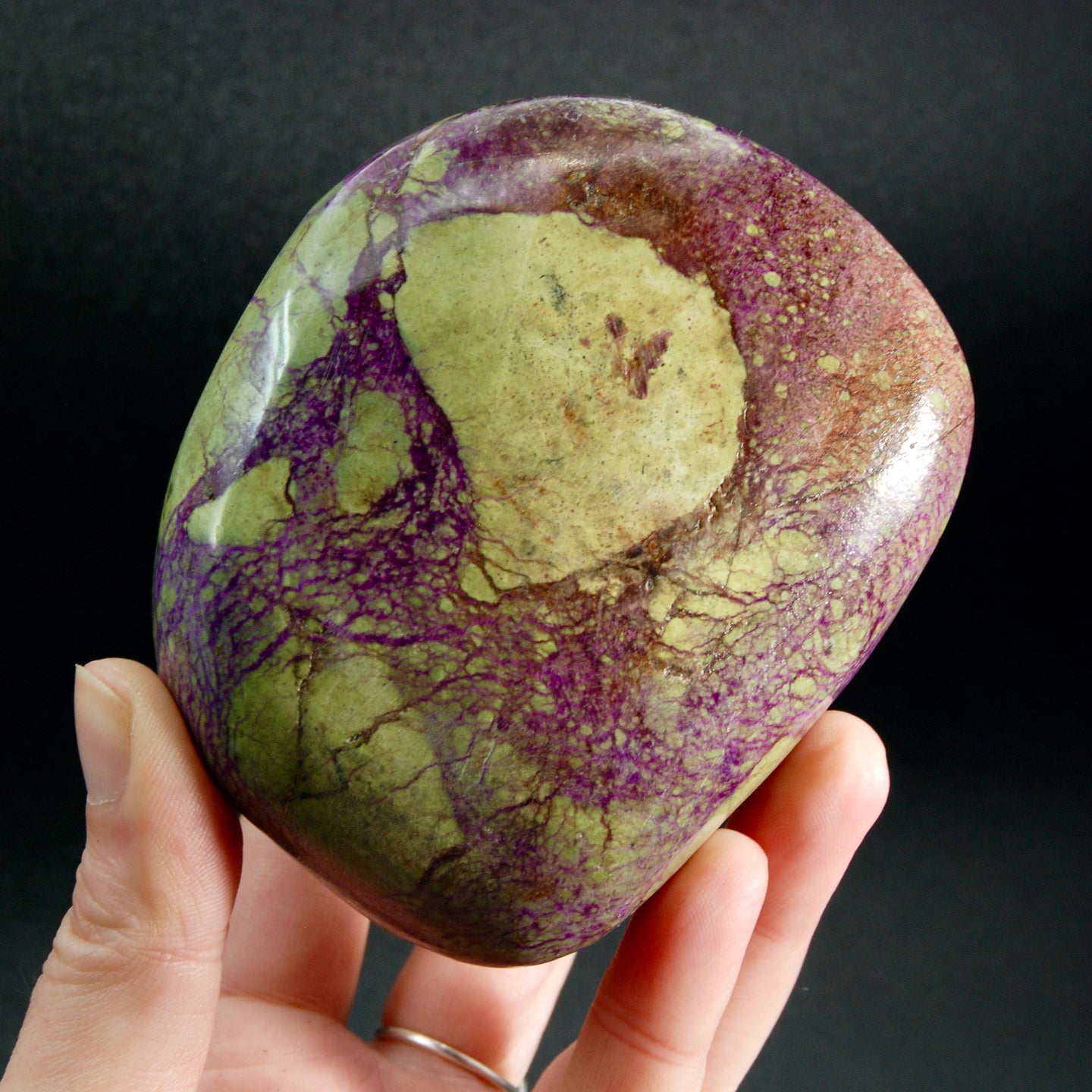 Atlantasite Stichtite Serpentine Crystal Freeform Palm Stone, South Africa
