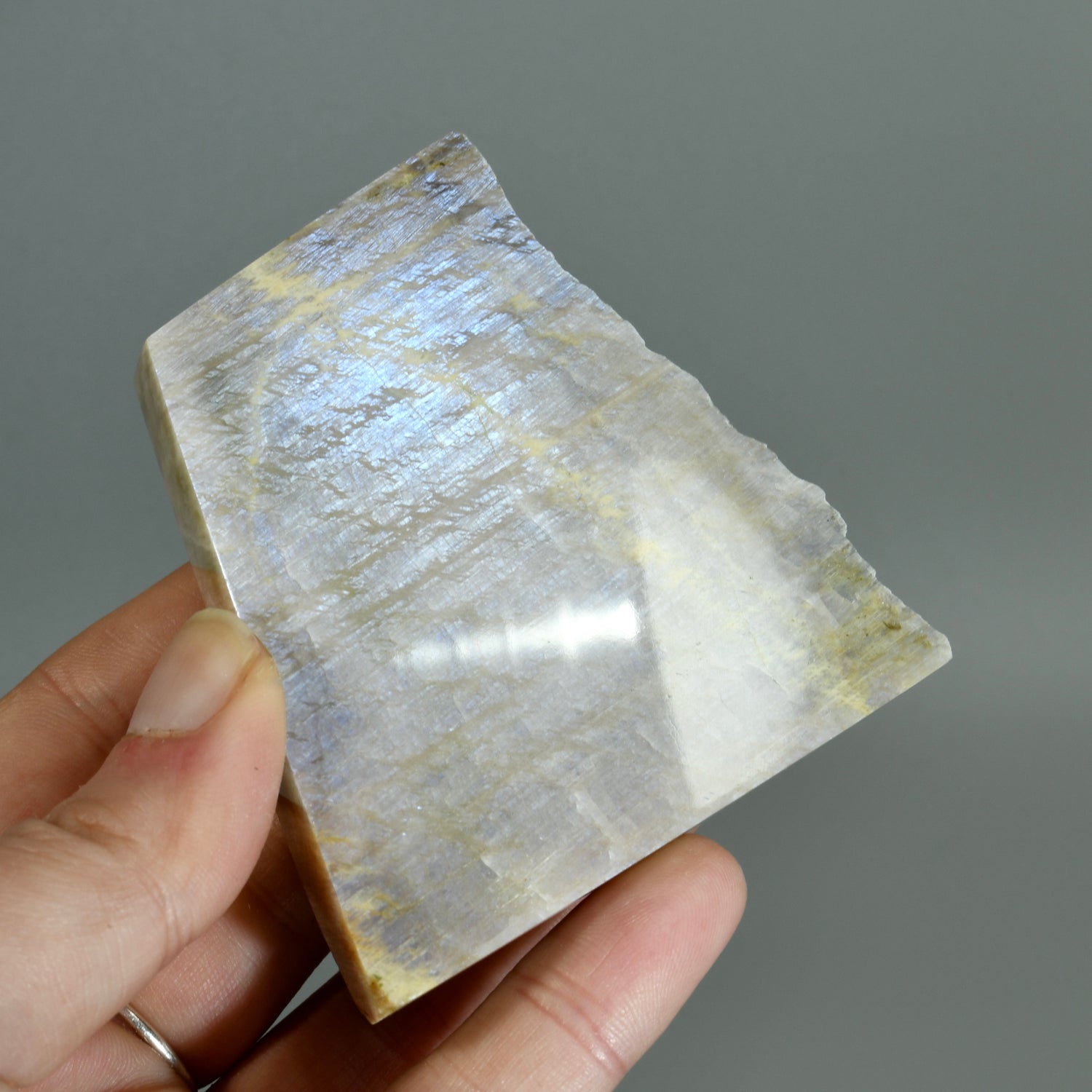 Flashy Rainbow Moonstone Sunstone Crystal Slab, Thick Rainbow Moonstone Slice, IndiaFlashy Rainbow Moonstone Sunstone Crystal Slab, Thick Rainbow Moonstone Slice, India