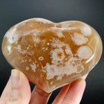 Large Sakura Flower Agate Heart Shaped Palm Stone, Madagascar