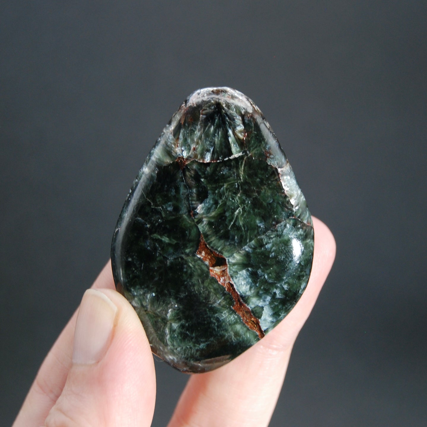 Flashy Seraphinite Crystal Palm Stone, Russia