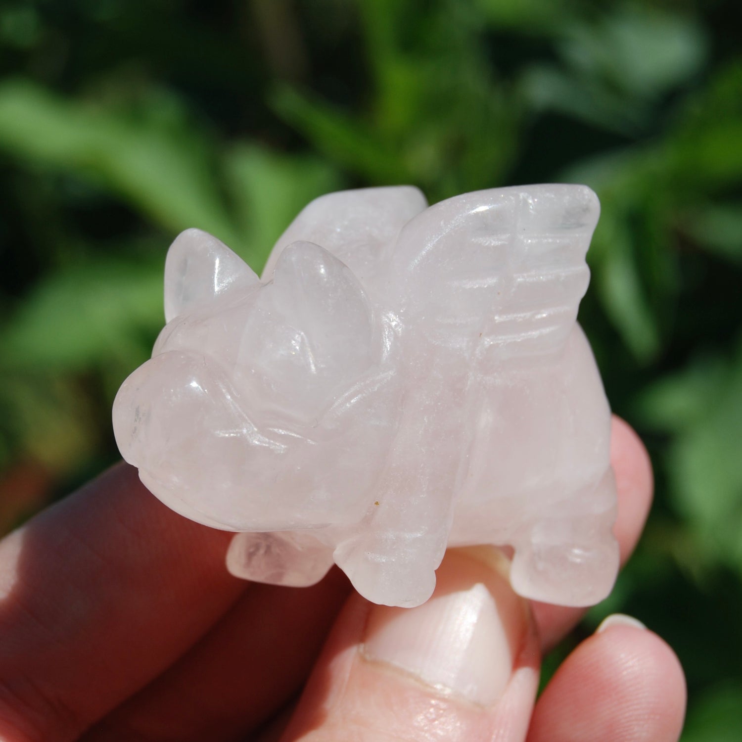 Rose Quartz Carved Crystal Flying Pig