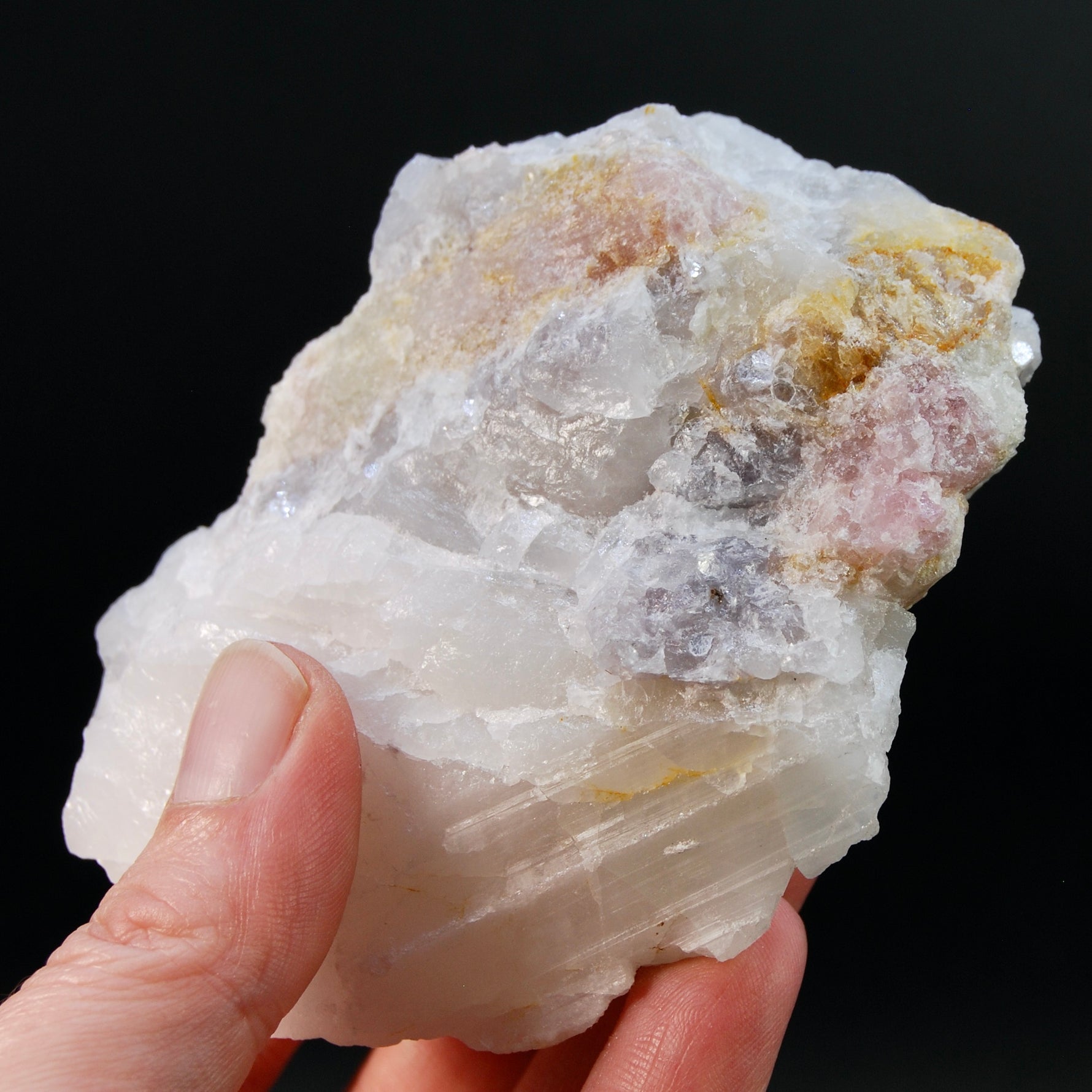 Raw Tricolor Tourmaline Lepidolite Crystal on Quartz Matrix, Brazil