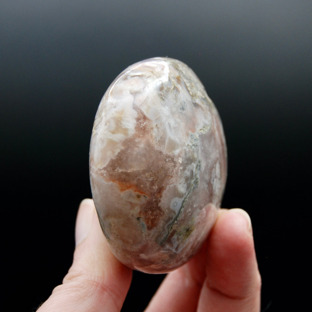 Sakura Flower Agate Palm Stone, Pink Lavender Green Sakura Agate, Madagascar