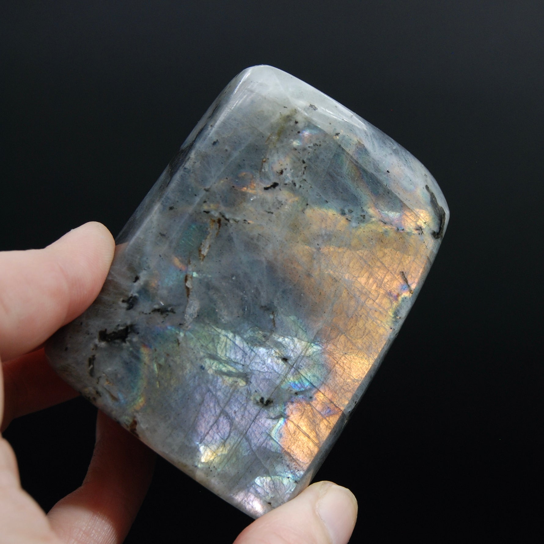 Purple Labradorite Crystal Freeform Tower, Super Flashy Spectrolite