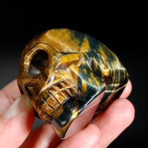Blue Tiger's Eye Carved Crystal Skull