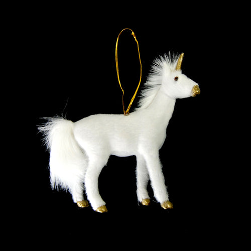 Unicorn Ornament Flocked and Furry 3 Dimensional 