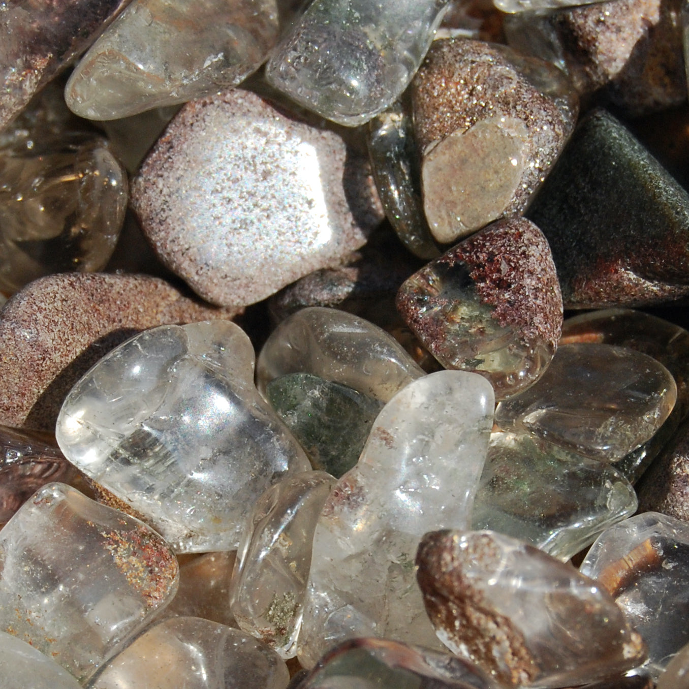 Lodolite Garden Quartz Crystal Tumbled Stones, Small Crystal Set
