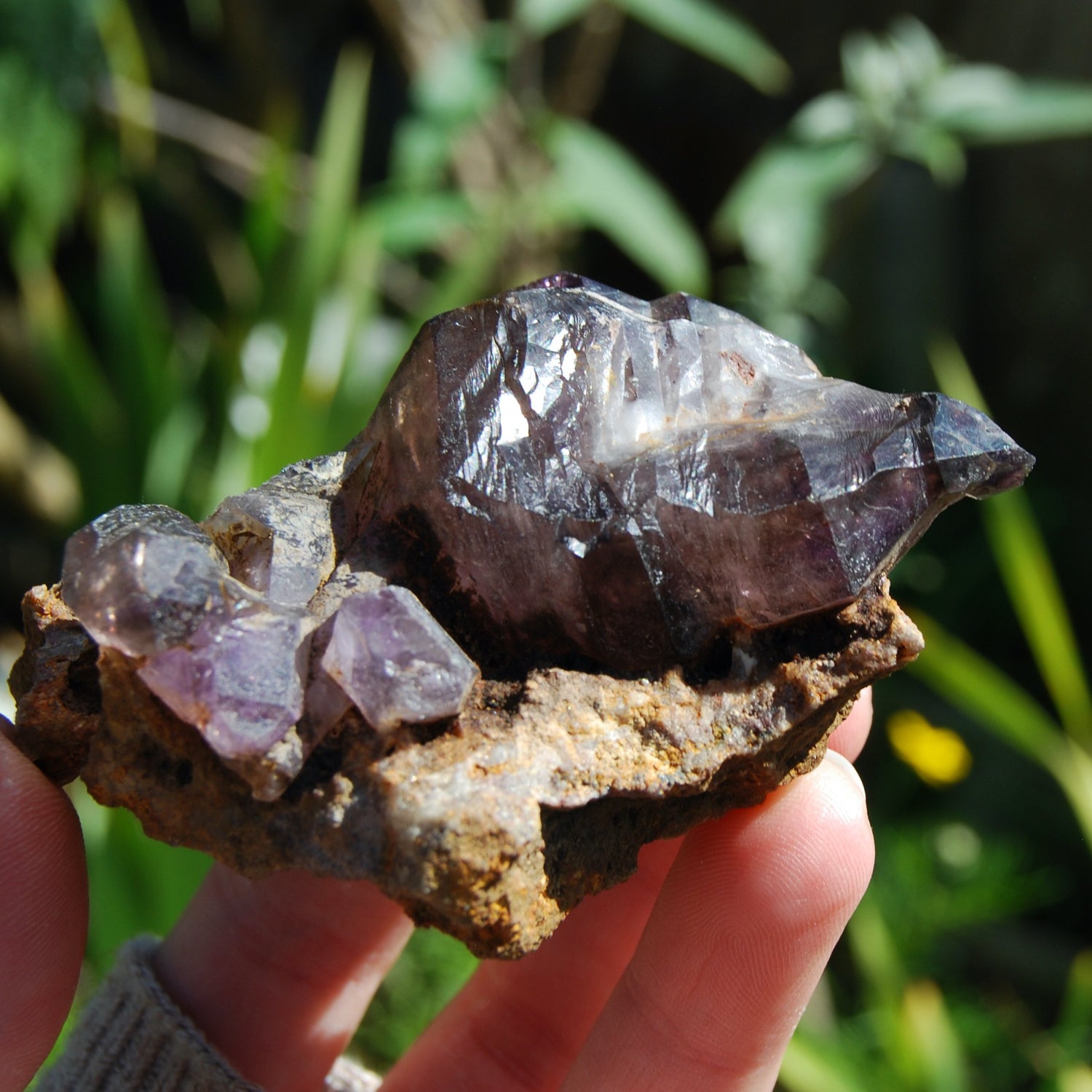Elestial Amethyst Scepter Crystal, Smoky African Amethyst Window Quartz